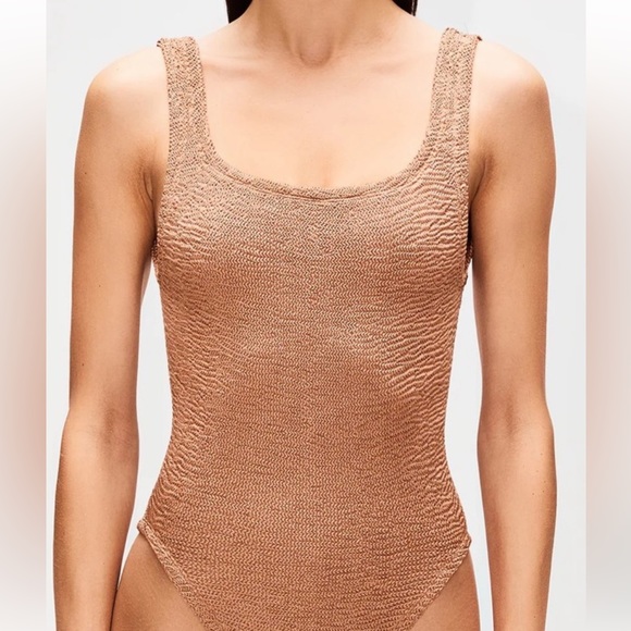 Last One 🤎Hunza G🤎 Metallic Cocoa Squareneck Bathing Suit NWT - Picture 5 of 10